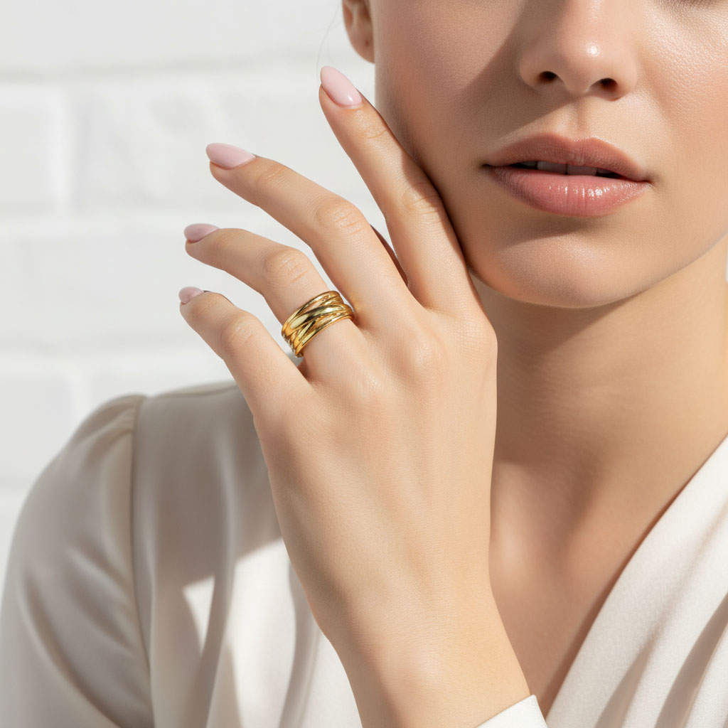 انگشتر مینیمال فری سایز طلایی با آبکاری باکیفیت