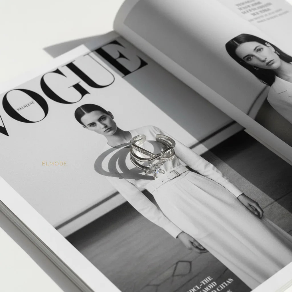 نمای نزدیک انگشتر زنانه طرح گل استیل مدل elm8293 با جزئیات نگین