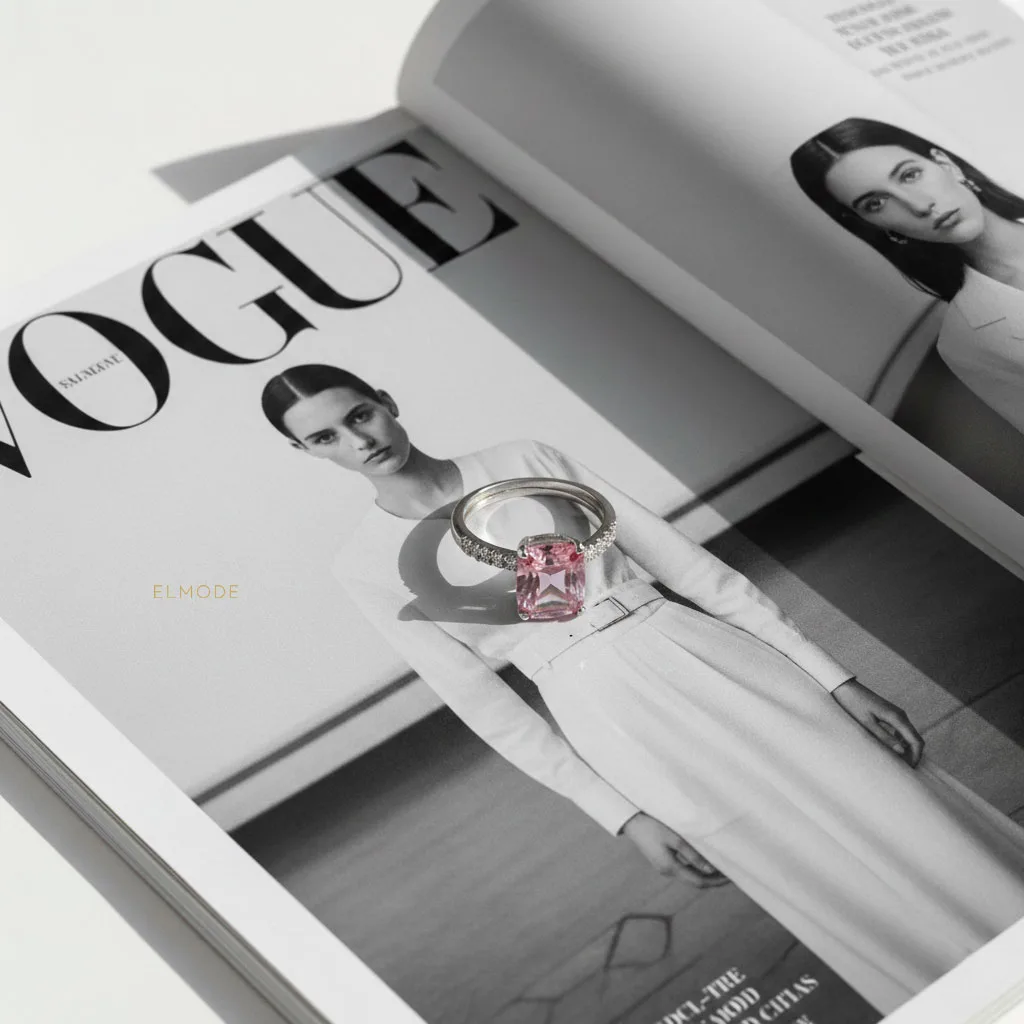 نمای نزدیک از نگین‌های انگشتر زنانه استیل مدل elm8295