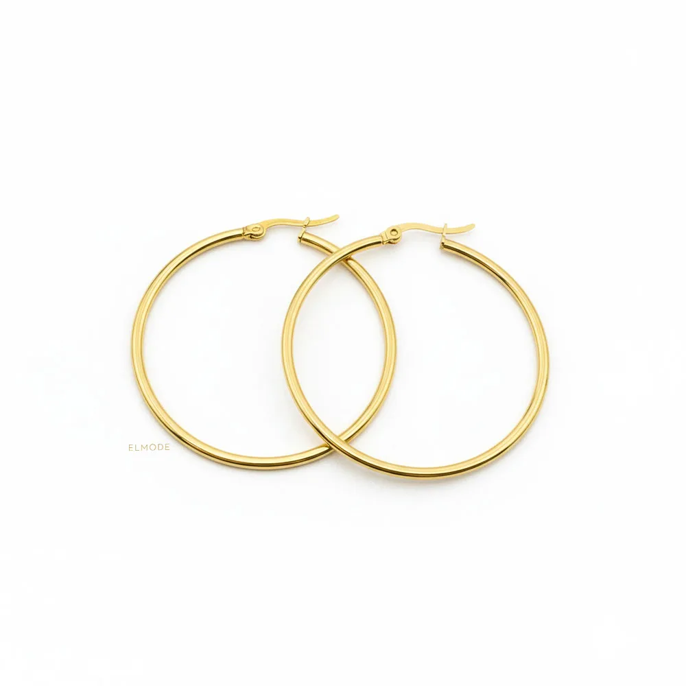 کلوزآپ گوشواره حلقه‌ای استیل طلایی زنانه مدل ELM-8270