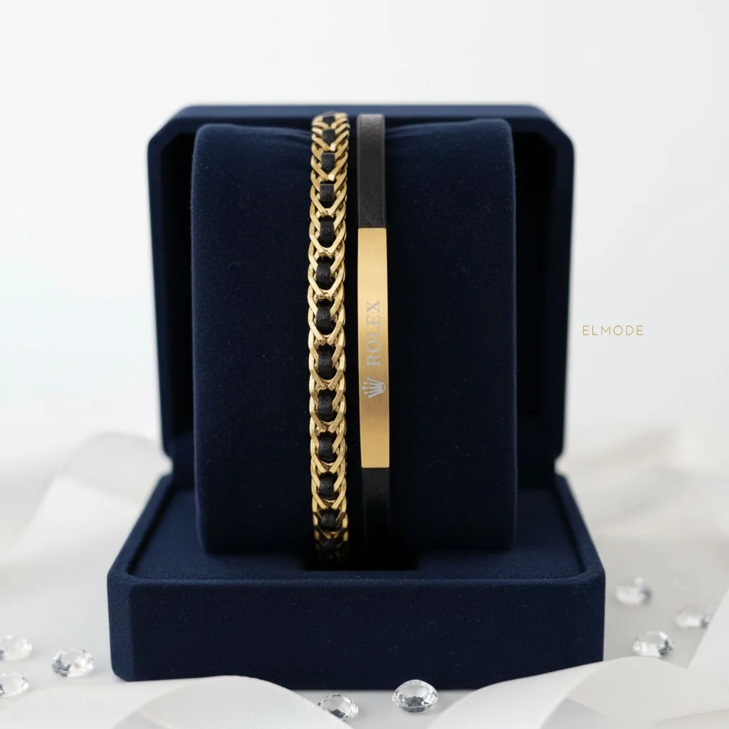 نمای نزدیک از دستبند چرمی رولکس مدل elm8290 با جزئیات قفل و بافت چرم